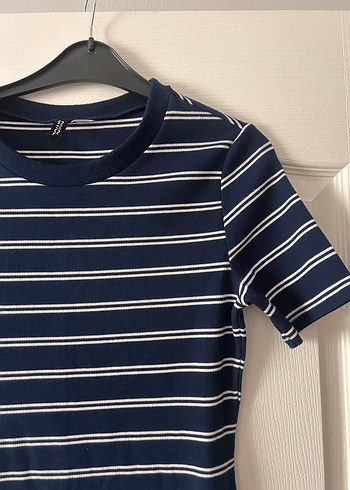 42 Beden lacivert Renk Lacivert Mini Çizgili Elbise