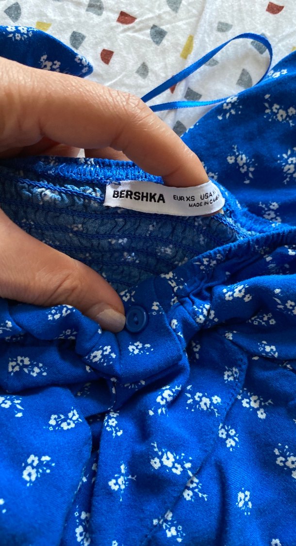 Mavi Fırfırlı V Yaka Midi Elbise - Görsel 3