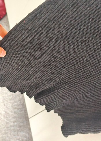 Siyah Yüksek Yakalı Uzun Deri Triko Elbise - Görsel 2