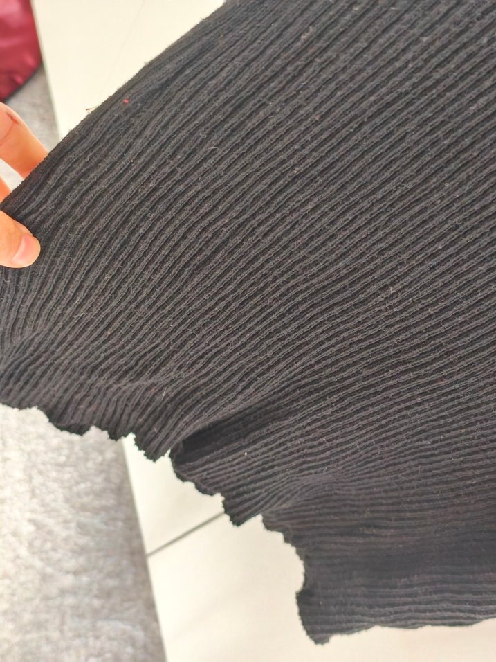 Siyah Yüksek Yakalı Uzun Deri Triko Elbise - Görsel 2