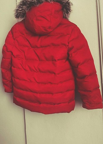 Kürklü Kapüşonlu Koyu Kırmızı Erkek Çocuk Mont - Görsel 3