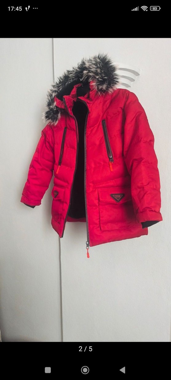 Kürklü Kapüşonlu Koyu Kırmızı Erkek Çocuk Mont - Görsel 2