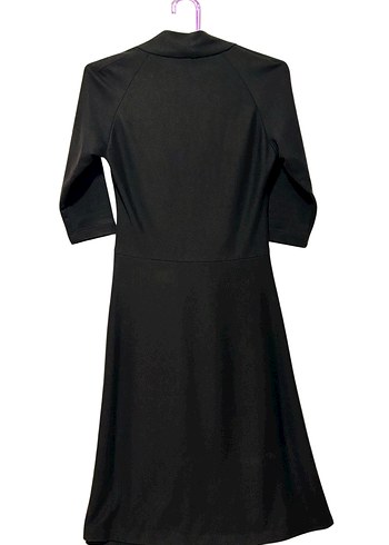 Degaje Yaka Siyah Midi Elbise - Görsel 2