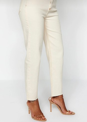 Ekru Regular Fit Midi Kadın Kot Pantolon - Görsel 3