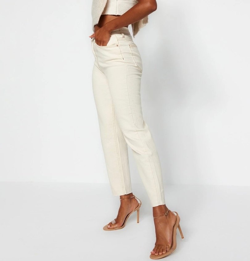 Ekru Regular Fit Midi Kadın Kot Pantolon - Görsel 2