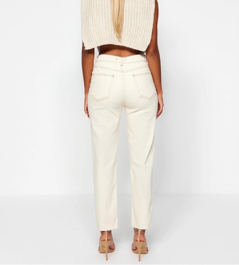 Ekru Regular Fit Midi Kadın Kot Pantolon - Görsel 4