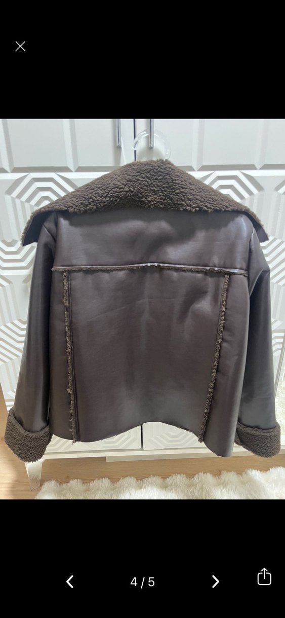 Acı Kahve Kürklü Deri Kadın Ceket - Görsel 3