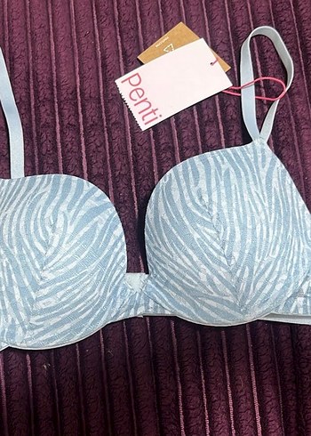 Açık Mavi Zebra Desenli Dantelli Balenli Sütyen - Görsel 3