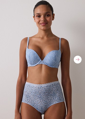 Açık Mavi Zebra Desenli Dantelli Balenli Sütyen - Görsel 2