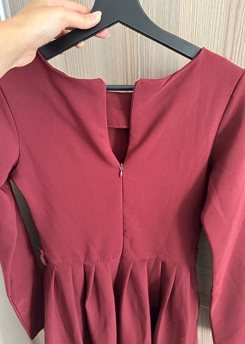 Bordo Uzun Kollu Kadın Elbise - Görsel 5