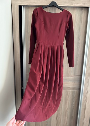 Bordo Uzun Kollu Kadın Elbise - Görsel 2