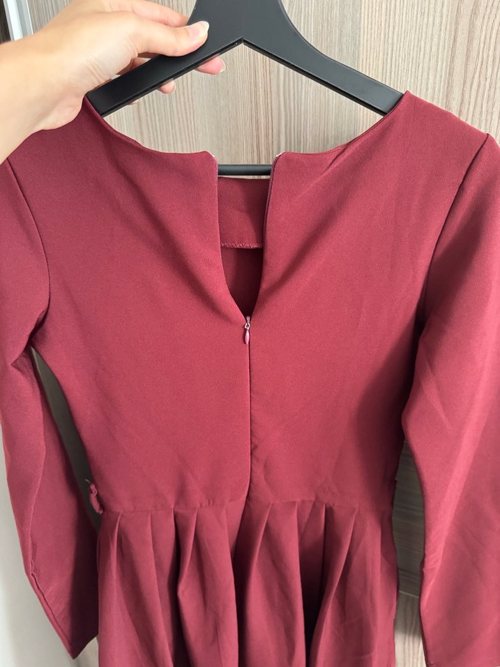 Bordo Uzun Kollu Kadın Elbise - Görsel 5