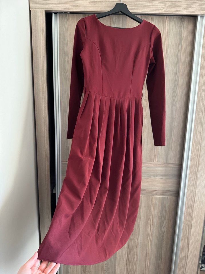 Bordo Uzun Kollu Kadın Elbise - Görsel 2