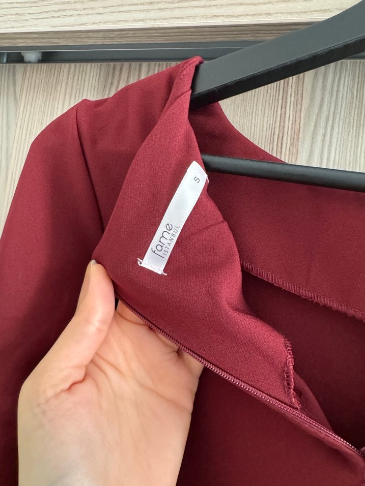 Bordo Uzun Kollu Kadın Elbise - Görsel 4