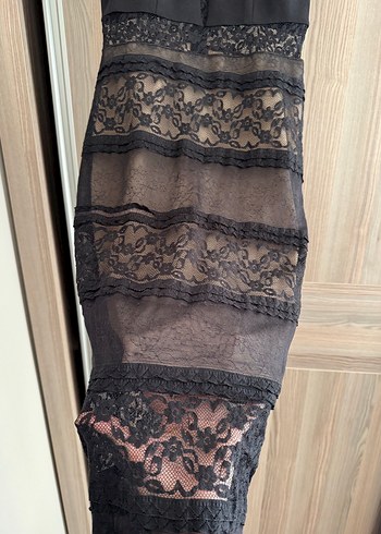 Siyah Dantel Uzun Gece Elbise - Görsel 7