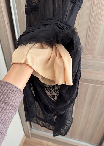 Siyah Dantel Uzun Gece Elbise - Görsel 3