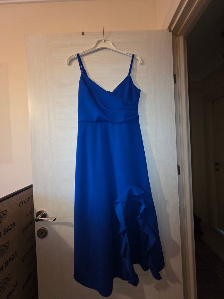 Mavi Drapeli Uzun Abiye Elbise - Görsel 4