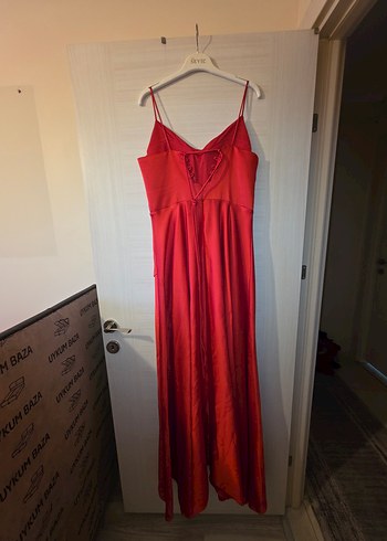 Kırmızı Drapeli Uzun Abiye Elbise - Görsel 2