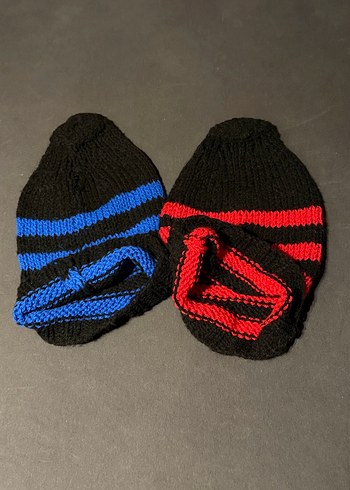 2li Set Siyah Çizgili Kışlık Bere - Görsel 2