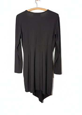 Drapeli Siyah Uzun Kollu V Yaka Elbise - Görsel 2