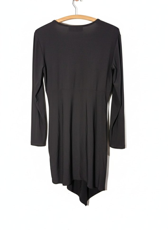 Drapeli Siyah Uzun Kollu V Yaka Elbise - Görsel 2