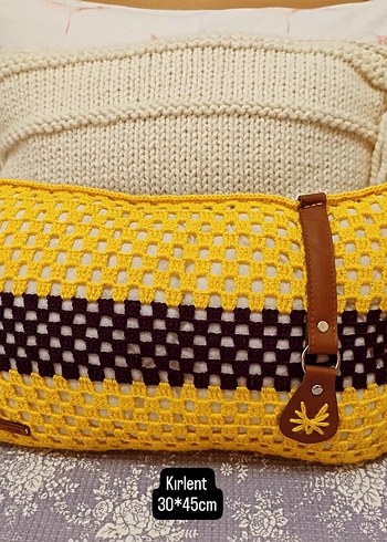 Sarı el örgüsü Kırlent - Görsel 2