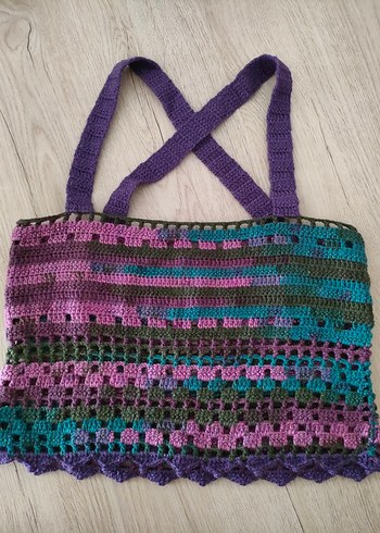 Bohem Çok Renkli Örgü Kadın crop/bluz. - Görsel 2