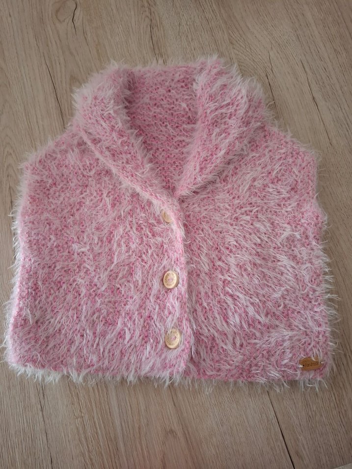 Kız Çocuk Pembe Örgü yelek - Görsel 2