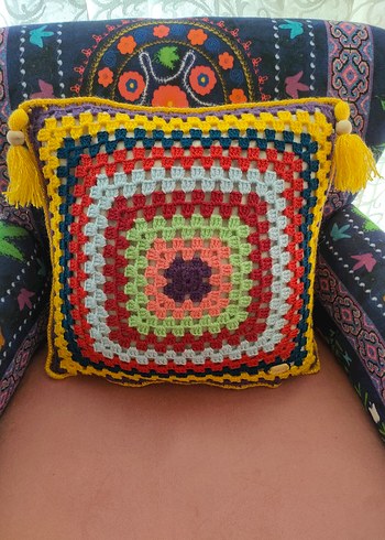 Renkli Bohem Örgü yastık - Görsel 2