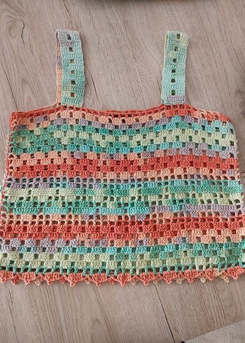 Genç kız Bohem Örgü Askılı Bluz - Görsel 2