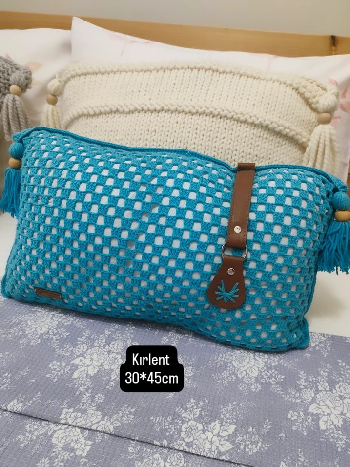 Turkuaz Örgü kırlent - Görsel 2