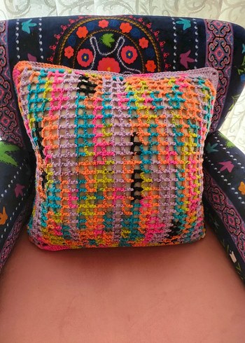 Renkli Bohem Örgü Kırlent Kılıfı - Görsel 3