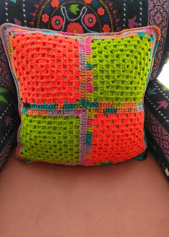 Renkli Bohem Örgü Kırlent Kılıfı - Görsel 2