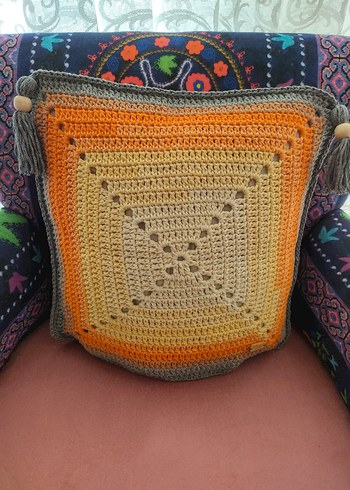 Renkli Örgü Bohem kırlent - Görsel 2