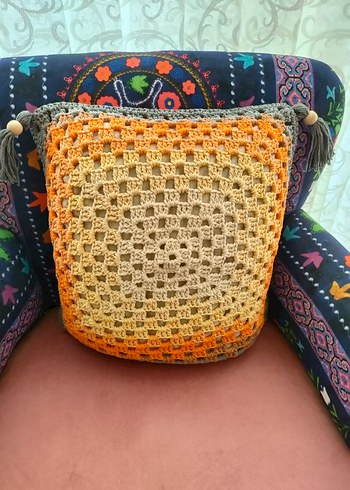 Renkli Örgü Bohem kırlent - Görsel 3