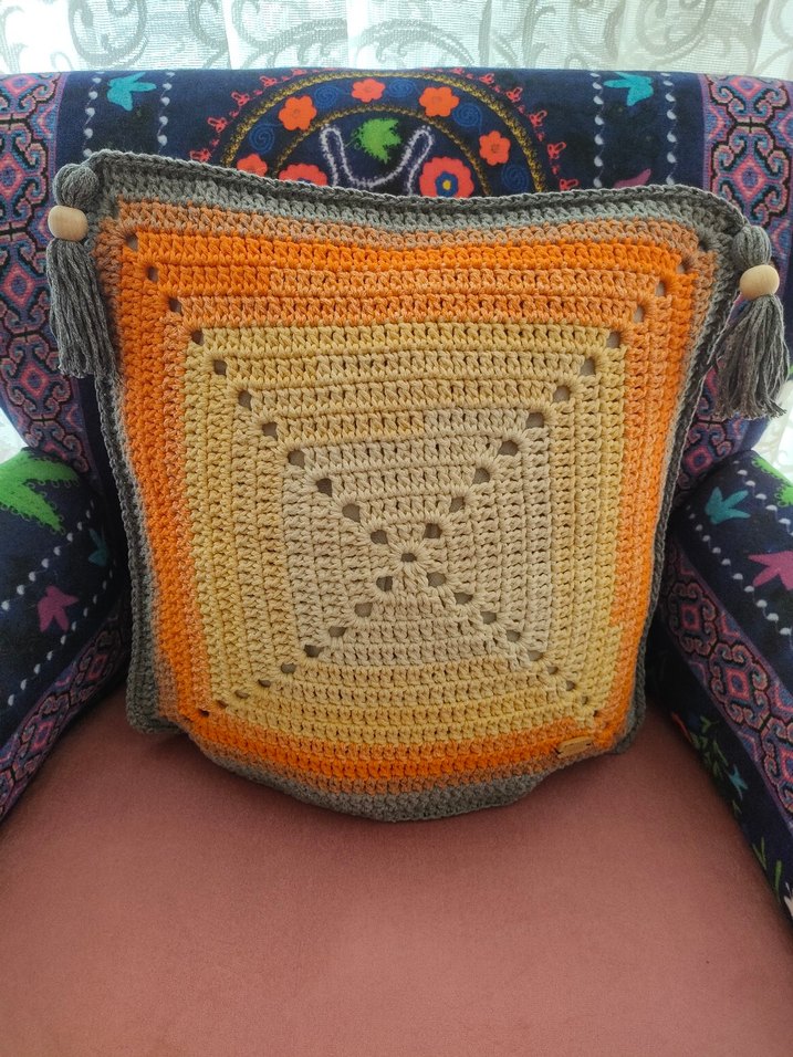 Renkli Örgü Bohem kırlent - Görsel 2