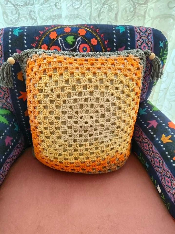 Renkli Örgü Bohem kırlent - Görsel 3