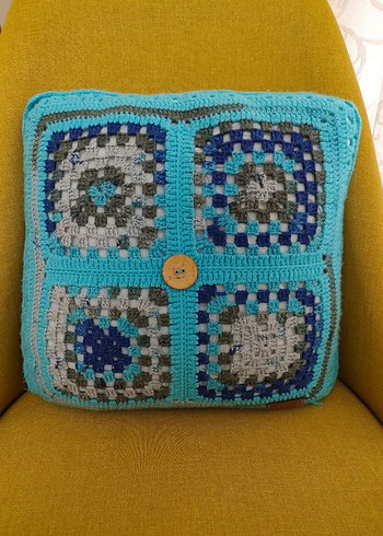 Nakışlı Bohem Turkuaz Gri Yastık Kılıfı - Görsel 3