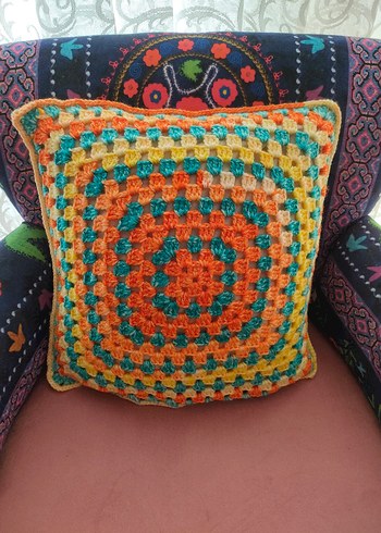 Renkli Bohem Örgü Dekoratif Yastık - Görsel 2