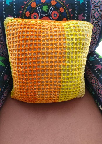 Renkli Bohem Örgü Dekoratif Yastık - Görsel 3