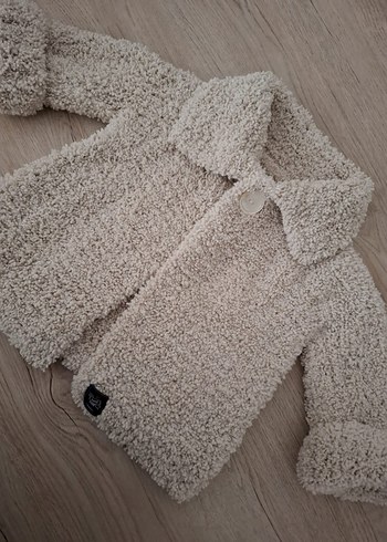 Çocuk Bej El örgüsü Oversize Mont - Görsel 3