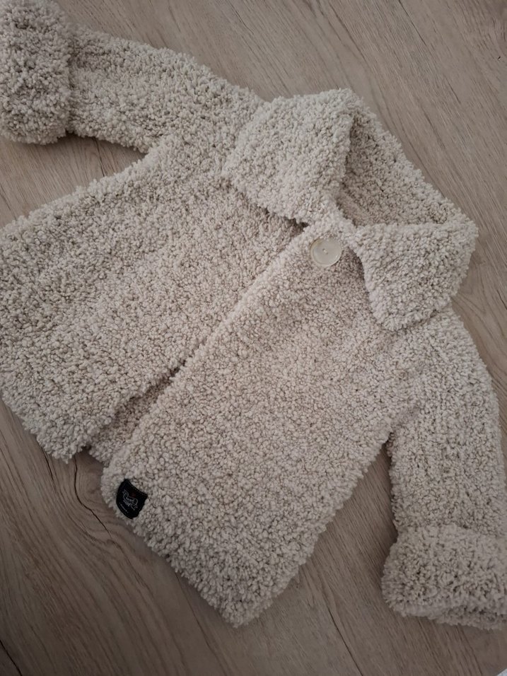 Çocuk Bej El örgüsü Oversize Mont - Görsel 3