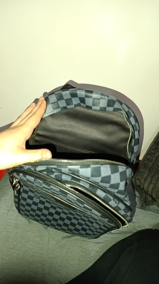 Kilitli Siyah Gri Kareli Deri Sırt Çantası - Görsel 3