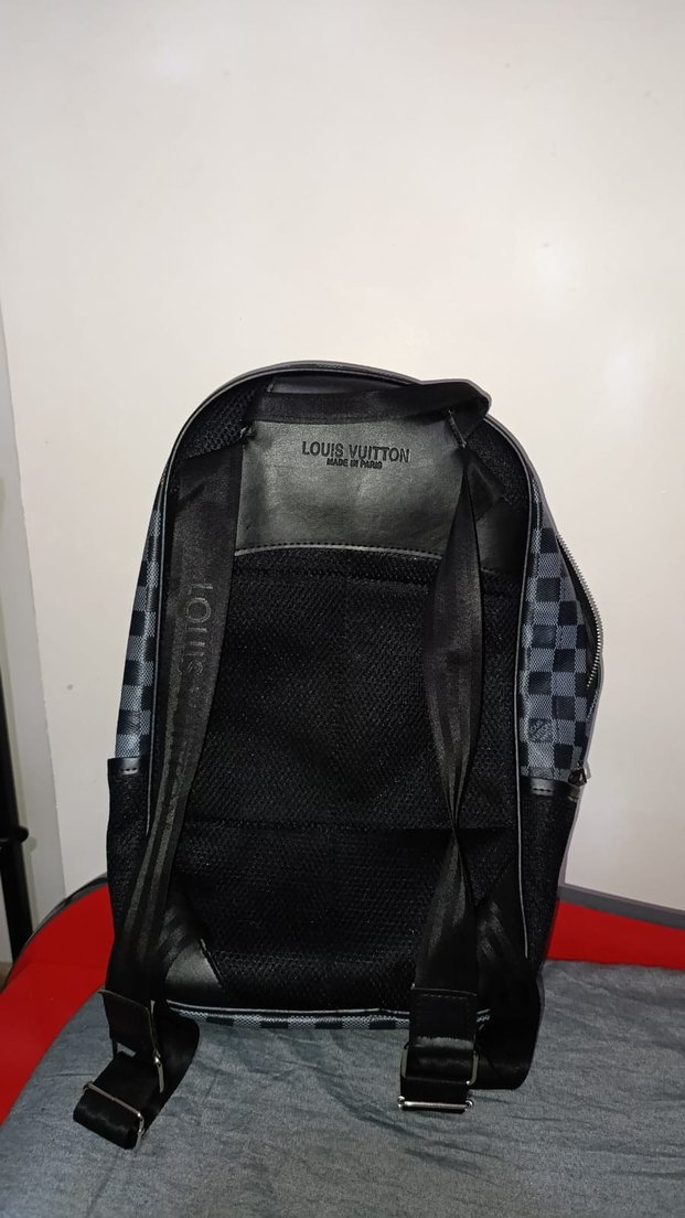 Kilitli Siyah Gri Kareli Deri Sırt Çantası - Görsel 2