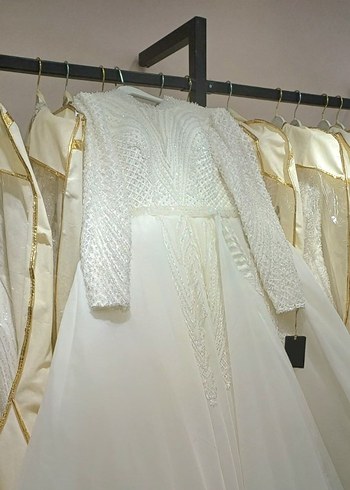 Uzun Kollu Beyaz Prenses Gelinlik - Görsel 2