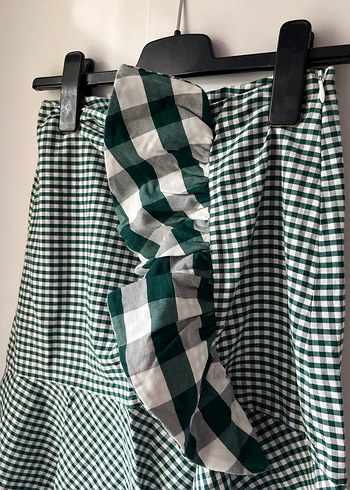 Yeşil Ekose Pilili Midi Etek - Görsel 2