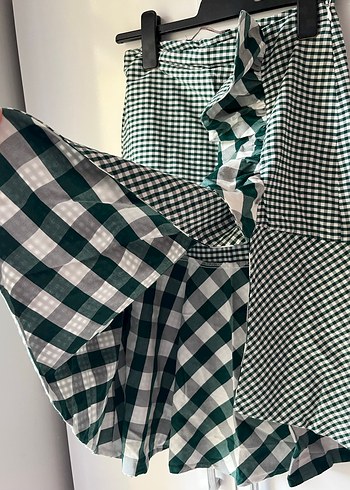 Yeşil Ekose Pilili Midi Etek - Görsel 4