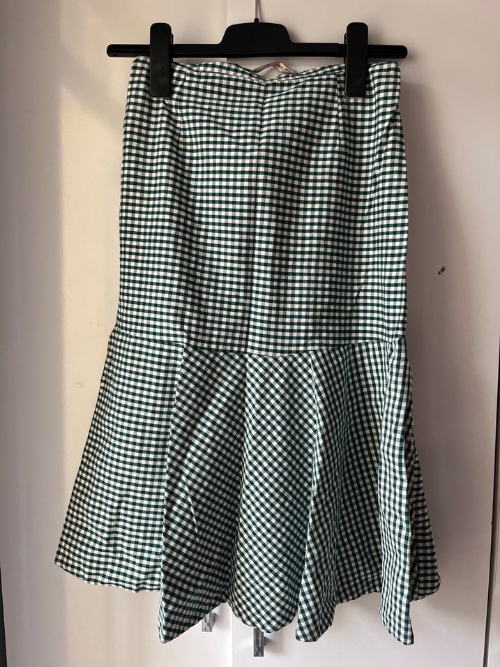 Yeşil Ekose Pilili Midi Etek - Görsel 5