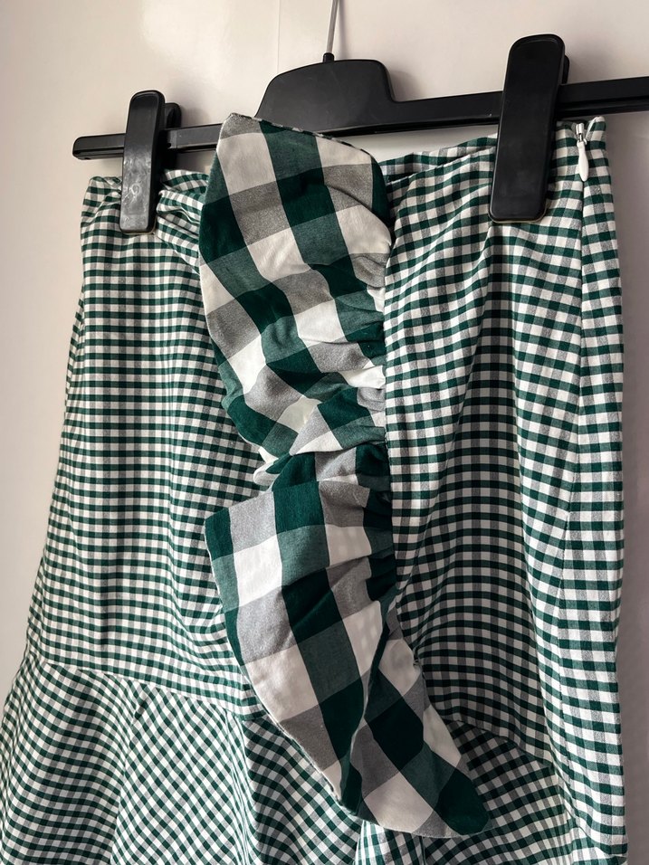 Yeşil Ekose Pilili Midi Etek - Görsel 2