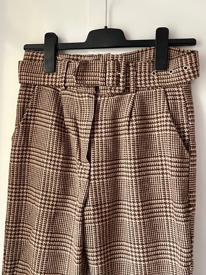 Kahverengi Kemerli Kadın Yünlü Pantolon - Görsel 2